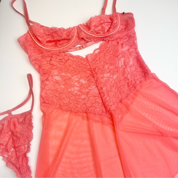 Sexy Babydoll Lingerie Boudoir Sweet as Can Peach Set - Picture 4 of 14